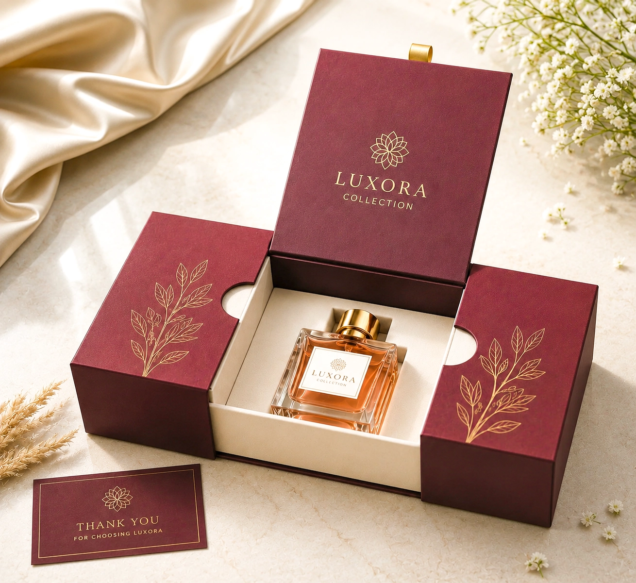 Luxury rigid box detail with foil stamping